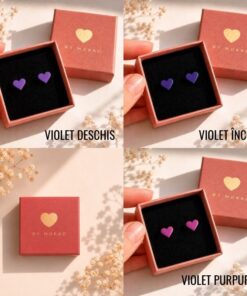 Cercei Inima Lemn - nuante de violet si mov