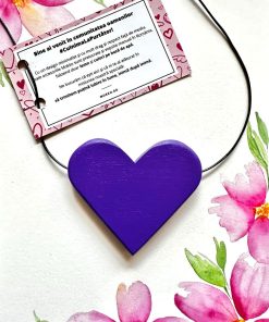 Colier Inima Lemn - Violet Inchis